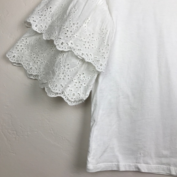 TOPSHOP White Eyelet Double Layer Sleeve Tee Shirt - Picture 3 of 15